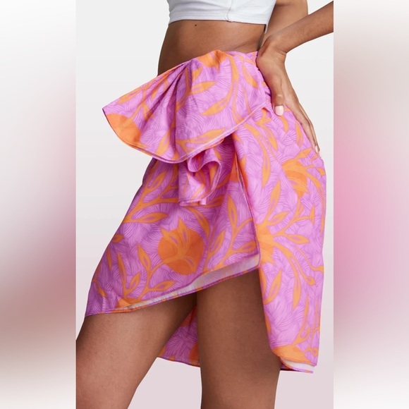 Liberty & Justice Floral Swim Cover-Up Sarong Wrap Skirt, Pink & Orange - Picture 3 of 7